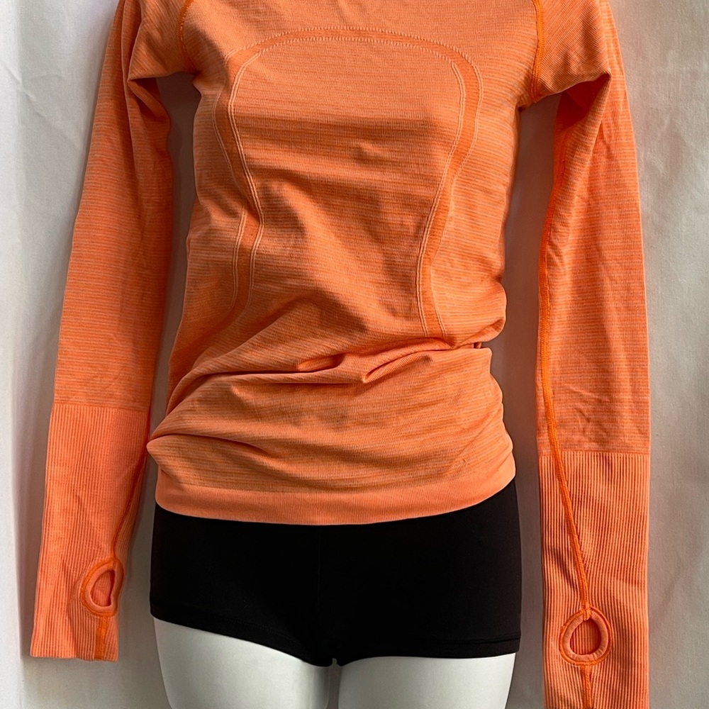lululemon athletica swiftly long sleeve women’s top orange size 4